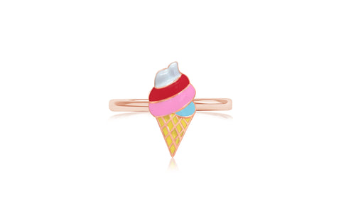 Ice Cream Cone Enamel Rose Gold Plated Girl's Rings Earth2Jane