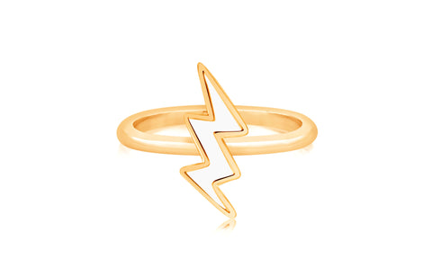 Lightning White Enamel Yellow Gold Plated Girl's Rings Earth2Jane Size 4