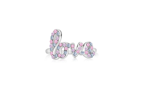 Love Pink Blue Crystal White Gold Plated Girl's Rings Earth2Jane