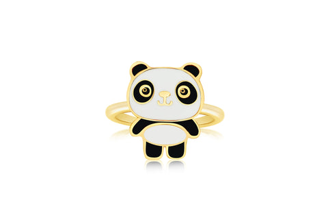 Panda Enamel Yellow Gold Plated Girl's Rings Earth2Jane Size 4