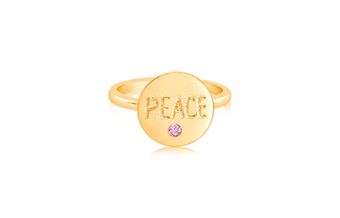 Peace Pink Crystal Yellow Gold Plated Girl's Rings Earth2Jane