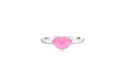 Pink Lips Enamel White Gold Plated Girl's Rings Earth2Jane