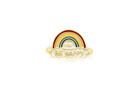 Rainbow Be Happy Enamel Yellow Gold Plated Girl's Rings Earth2Jane Size 4