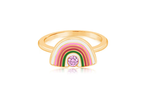 Rainbow pink Crystal Enamel Yellow Gold Plated Girl's Rings Earth2Jane Size 4