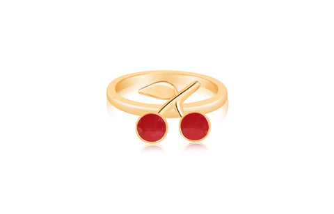 Red Cherry Enamel Yellow Gold Plated Girl's Rings Earth2Jane Size 4