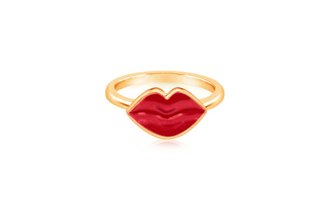 Red Lips Enamel Yellow Gold Plated Girl's Rings Earth2Jane