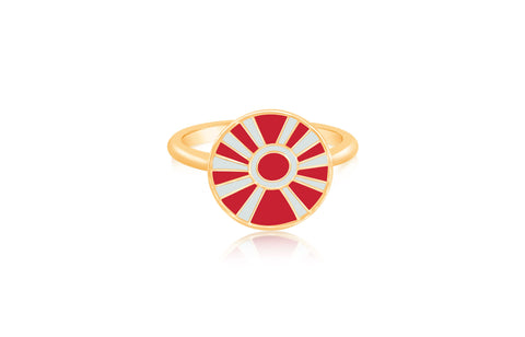 Red White Sun Enamel Yellow Gold Plated Girl's Rings Earth2Jane