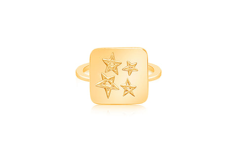 Square Stars Yellow Gold Plated Girl's Rings Earth2Jane