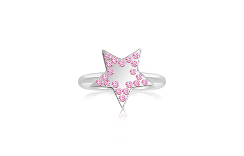 Star Pink Crystal White Gold Plated Girl's Rings Earth2Jane Size 4