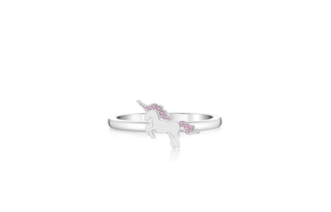 Unicorn Pink Crystal Enamel White Gold Plated Girl's Rings Earth2Jane