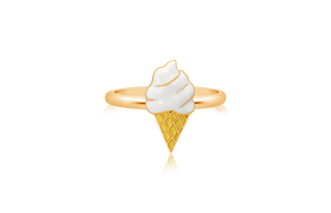 White Yellow Ice Cream Enamel Yellow Gold Plated Girl's Rings Earth2Jane