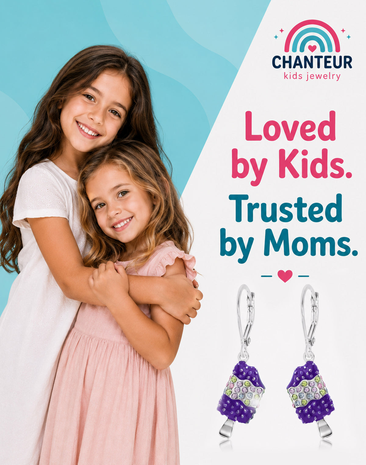 Ice pop Crystal White Gold Palladium Plating Hypoallergenic Kids Leverback Earrings - gift and lifestyle
