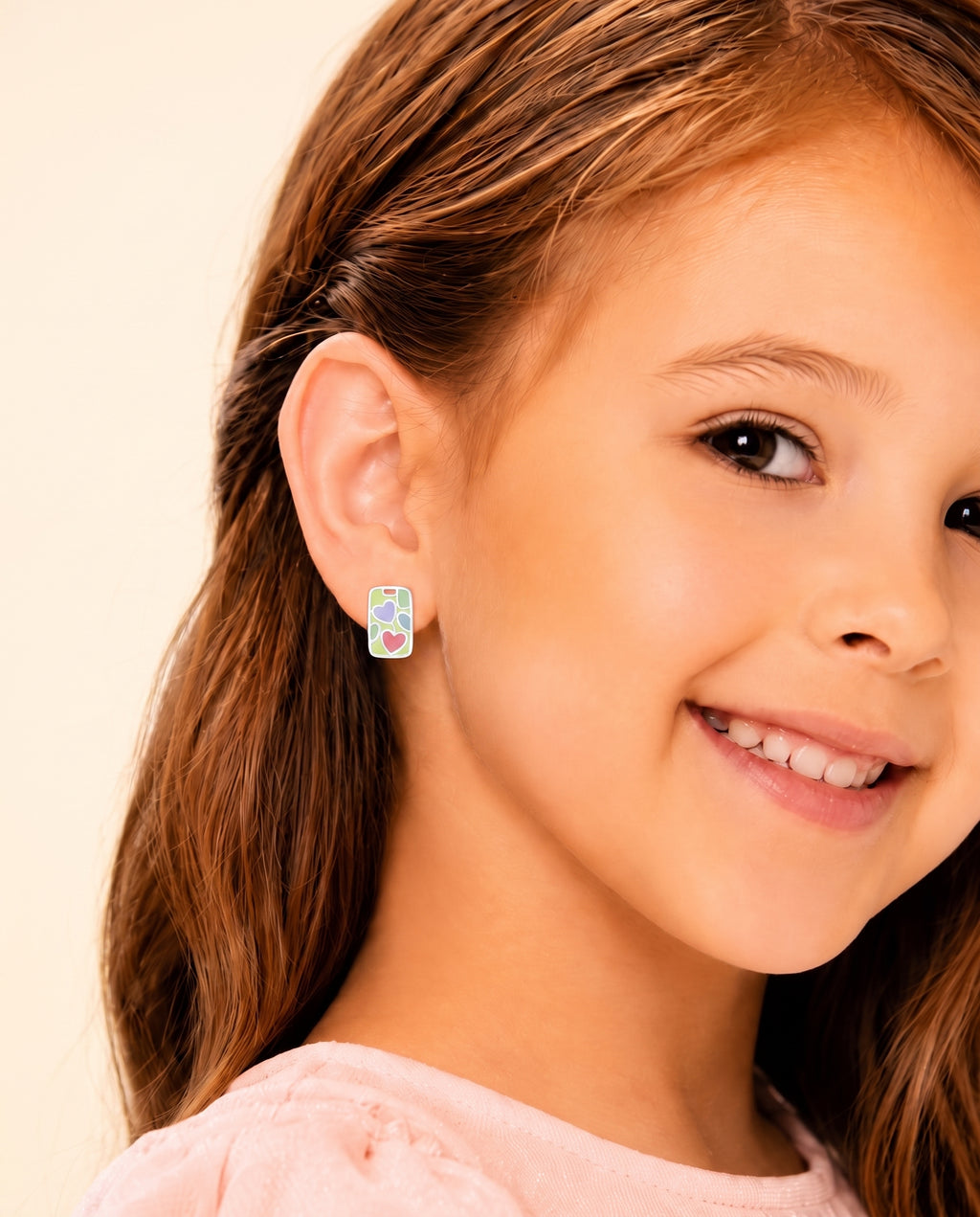 Hearts Enamel White Gold Palladium Plating Hypoallergenic Kids Screwback Stud Earrings Surgical Titanium Posts - worn