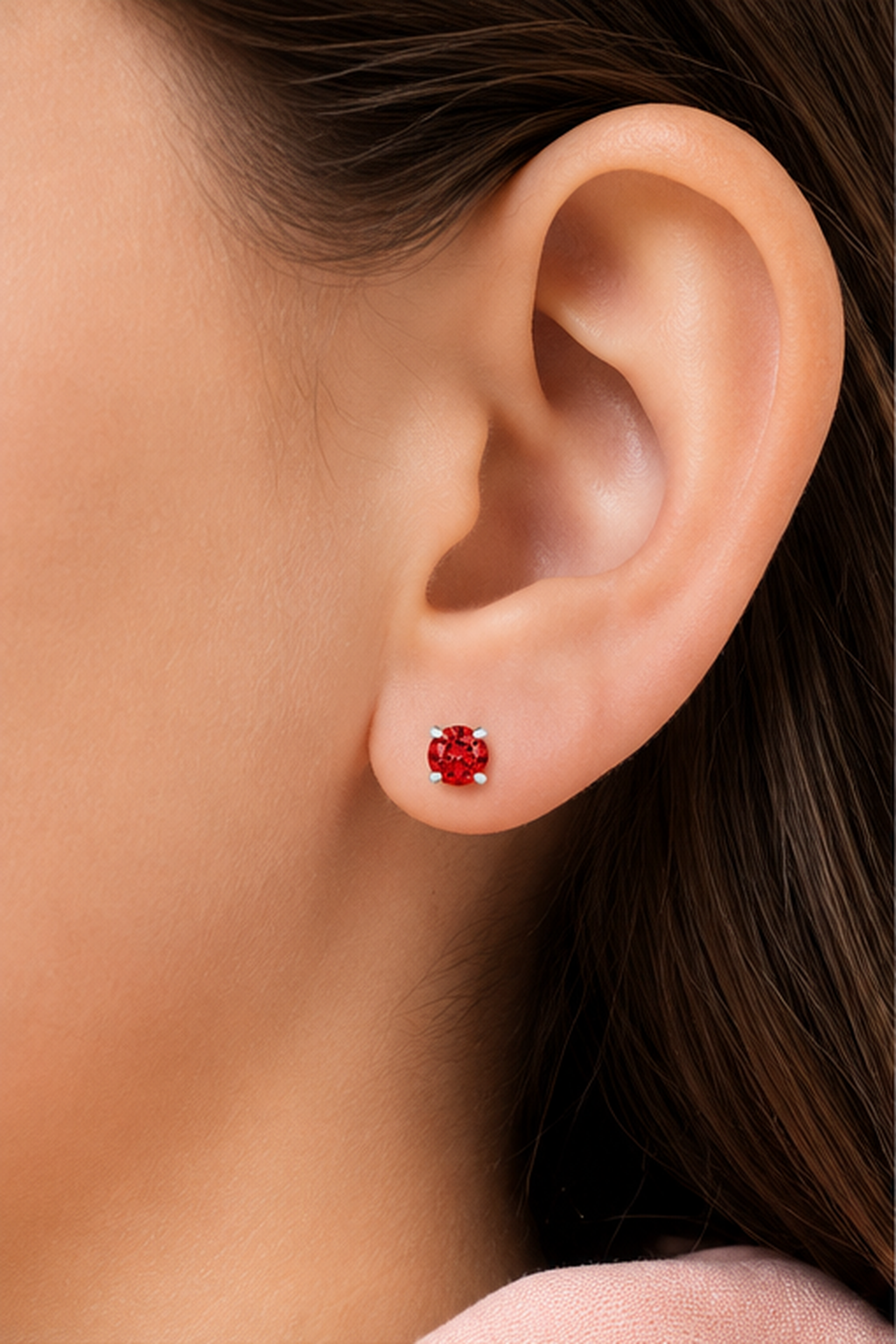 January Crystal White Gold Palladium Plating Hypoallergenic Kids Screwback Stud Earrings Surgical Titanium Posts - worn