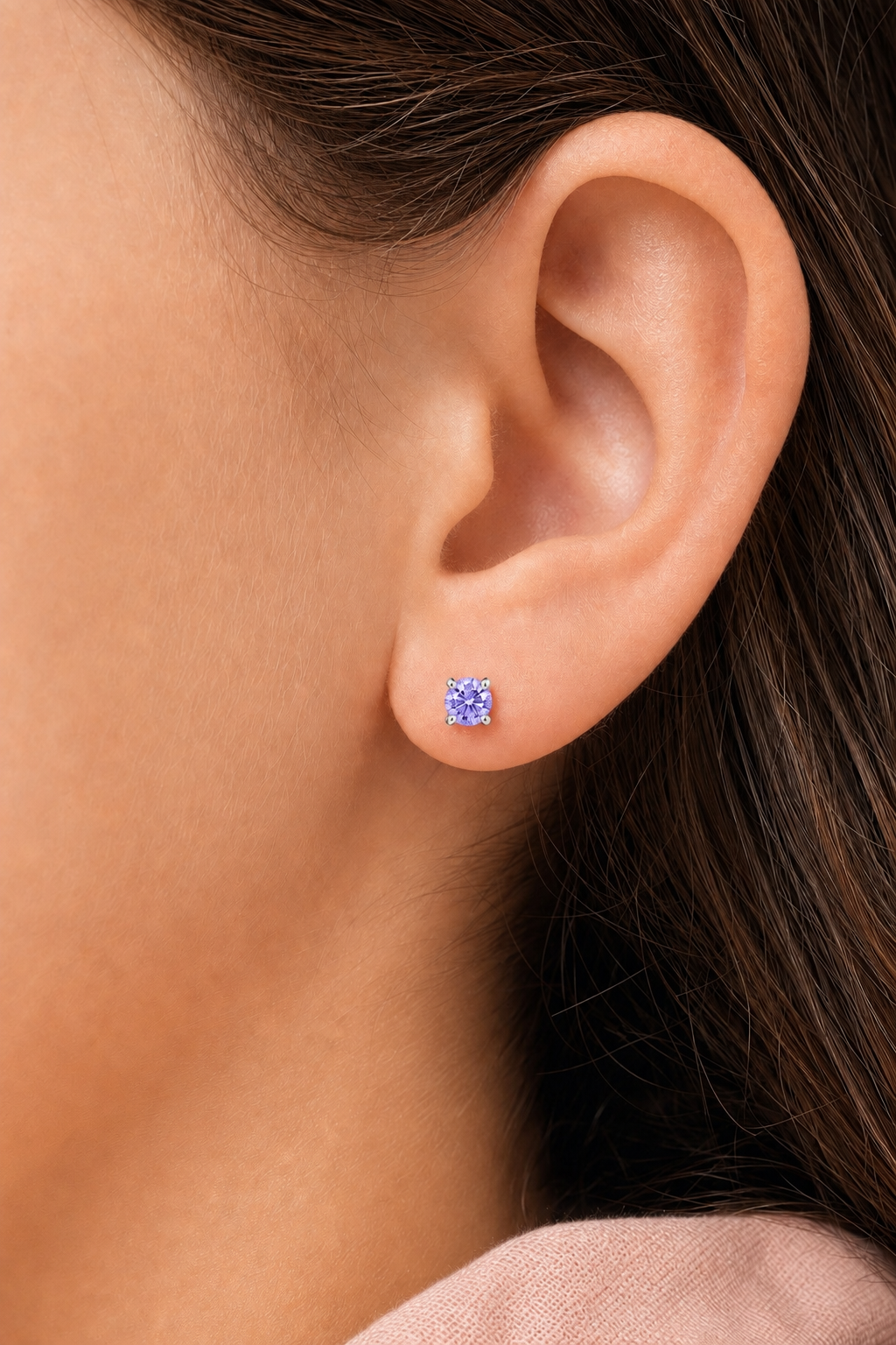 February Crystal White Gold Palladium Plating Hypoallergenic Kids Screwback Stud Earrings Surgical Titanium Posts - worn