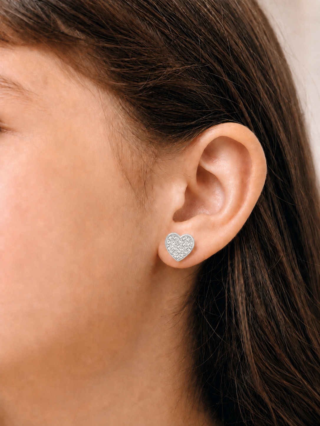 Heart Multi-color Crystal White Gold Palladium Plating Hypoallergenic Kids Screwback Stud Earrings Surgical Titanium Posts - worn