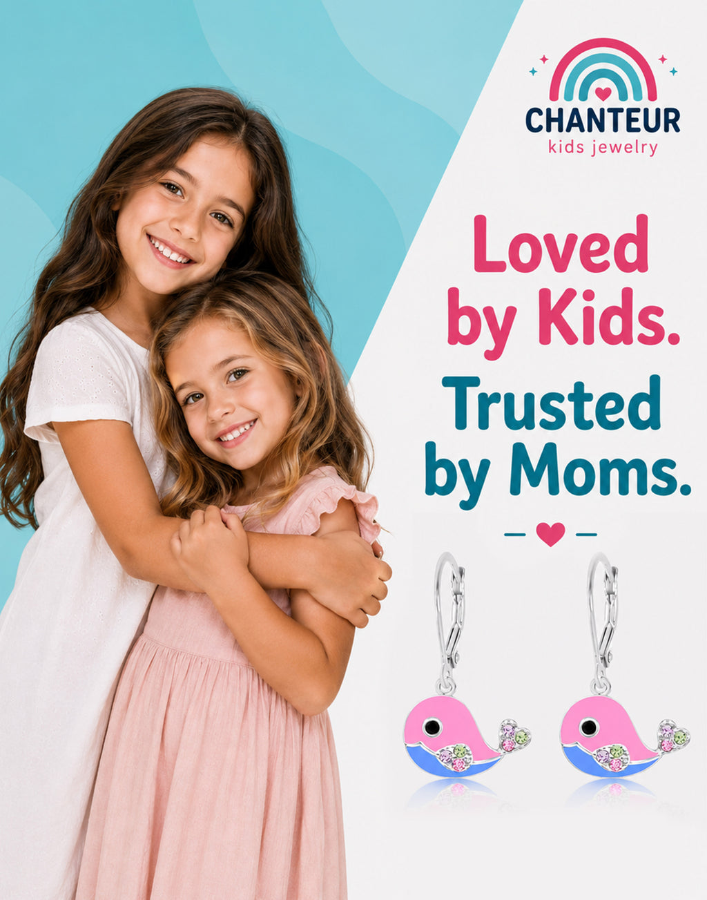 Pink Whale Multi-color Crystal White Gold Palladium Plating Girl's Leverback Earring - gift and lifestyle