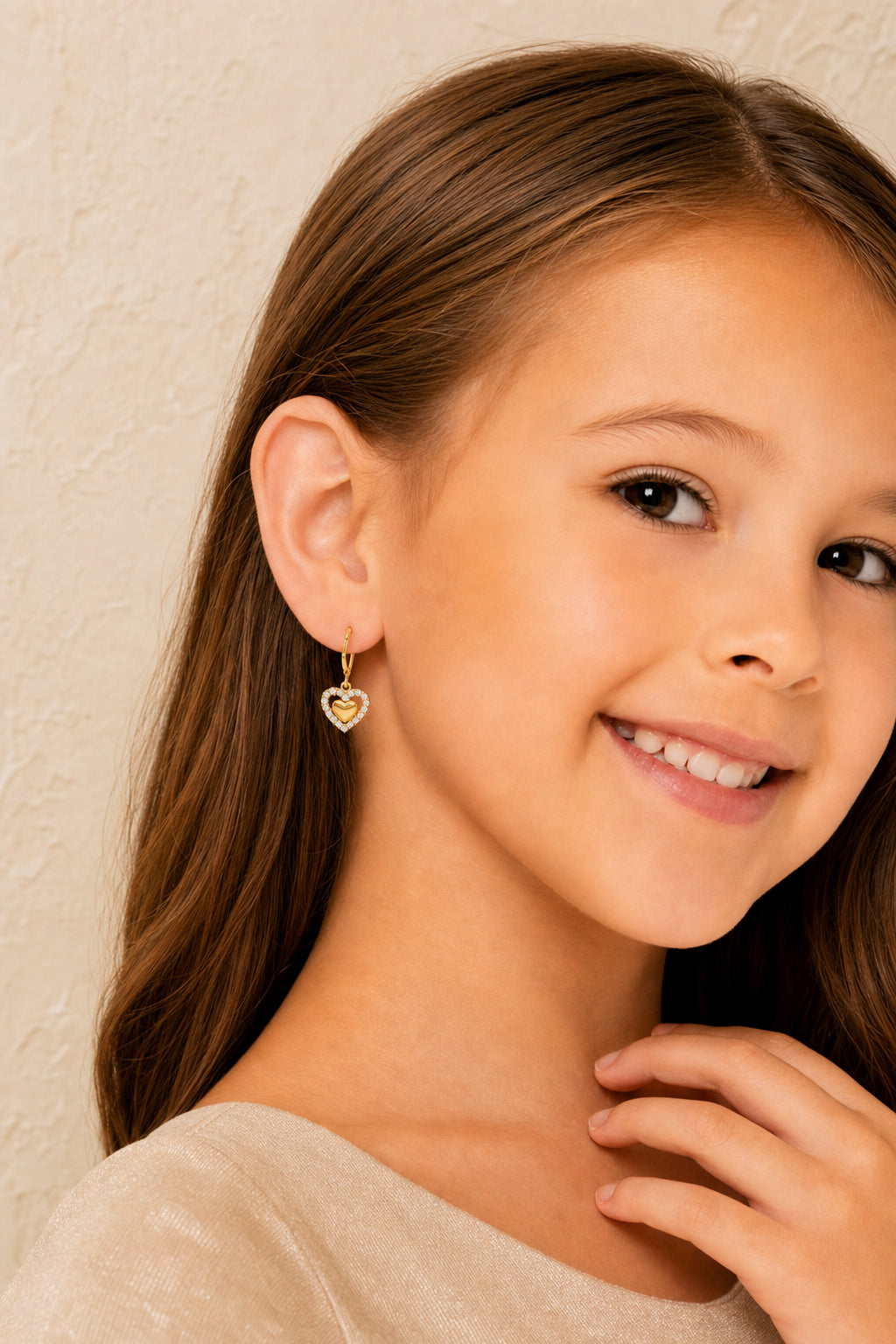 Heart Yellow Crystal Yellow Gold Brass Plating Hypoallergenic Kids Leverback Earrings are made from 925 Sterling silver - worn