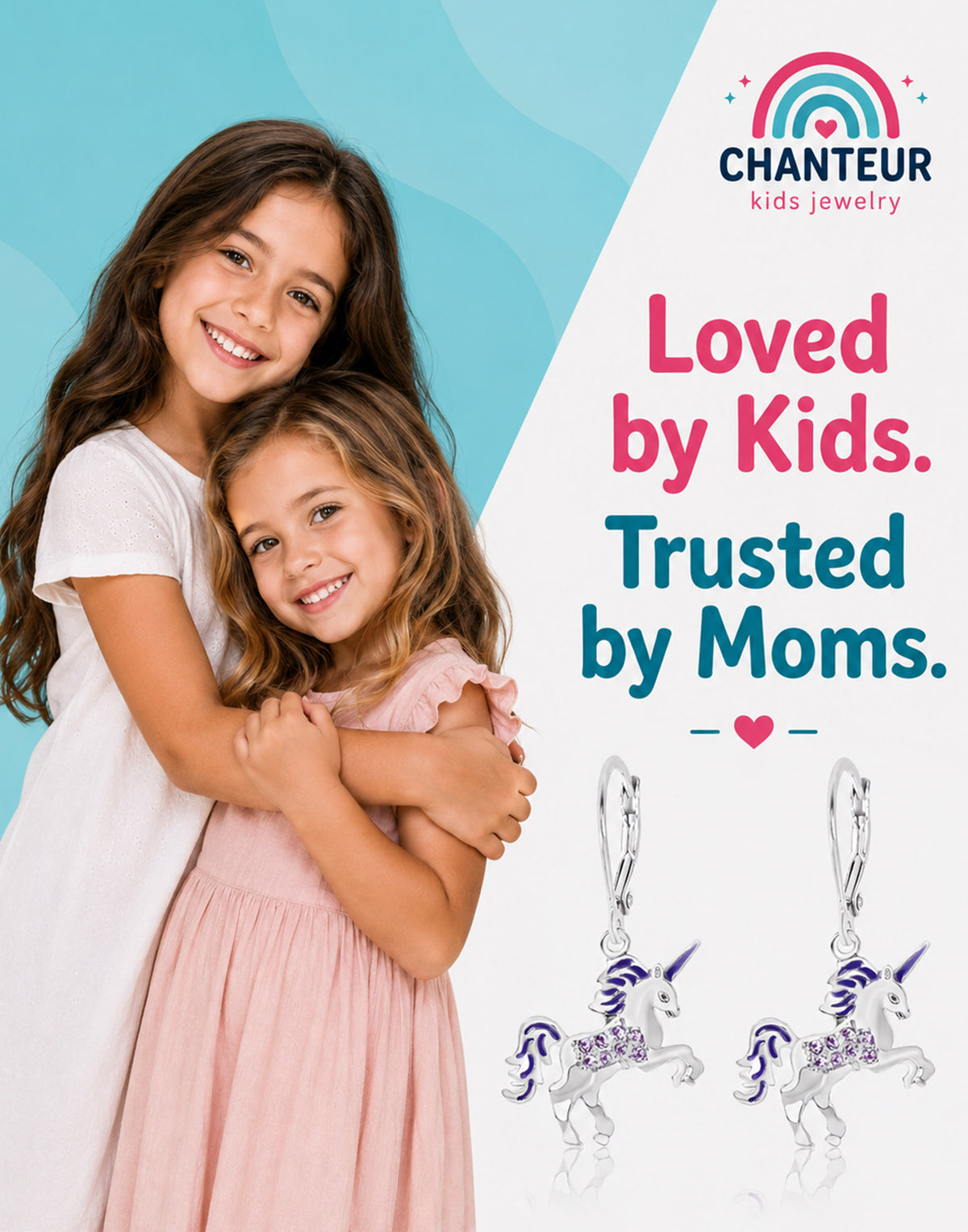 Unicorn Crystal White Gold Palladium Plating Hypoallergenic Kids Leverback Earrings are made from 925 Sterling silver - gift and lifestyle