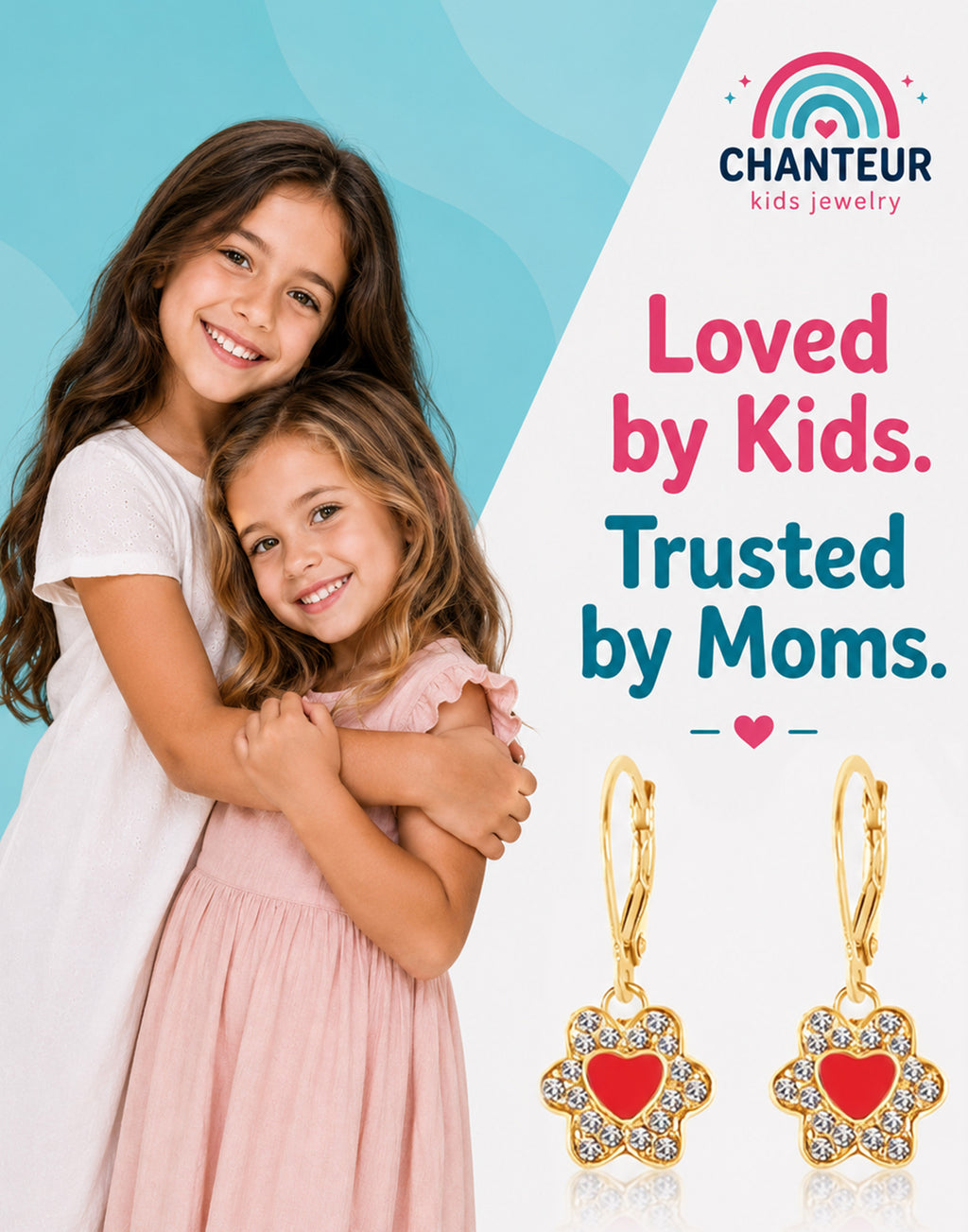 Heart Flower Heart Crystal Yellow Gold Brass Plating Hypoallergenic Kids Leverback Earrings - gift and lifestyle