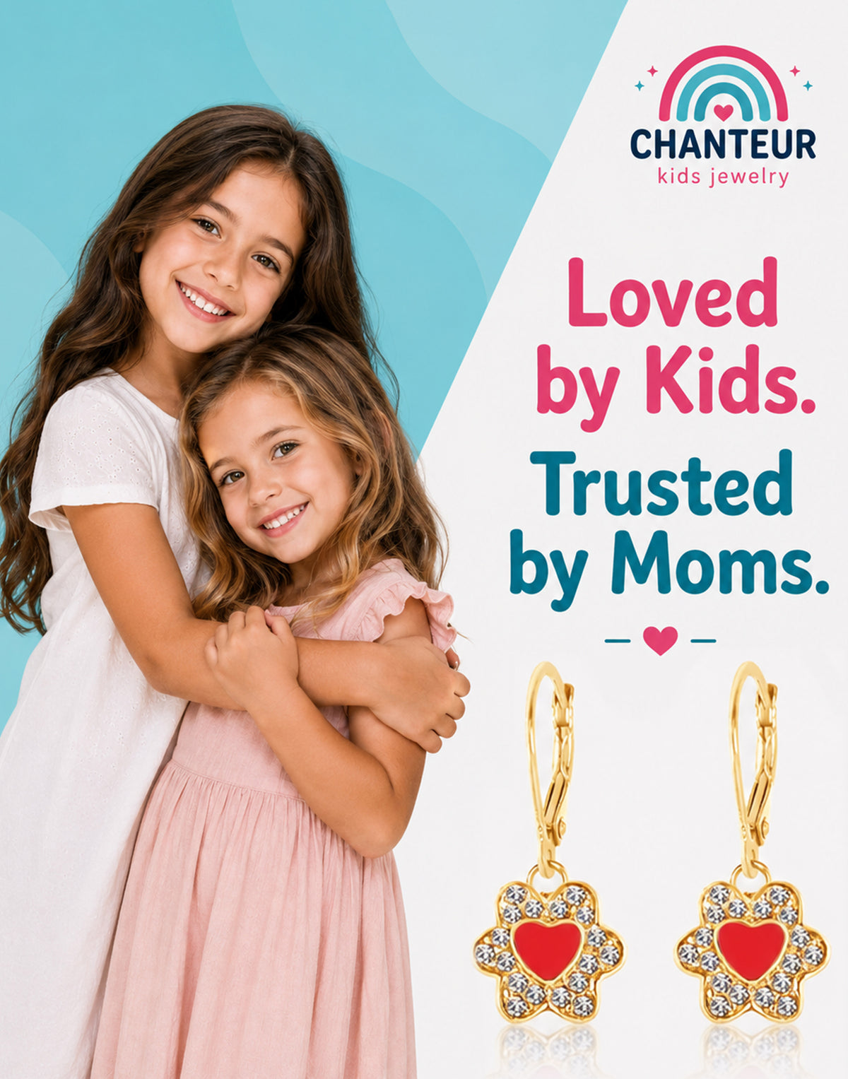 Heart Flower Heart Crystal Yellow Gold Brass Plating Hypoallergenic Kids Leverback Earrings - gift and lifestyle