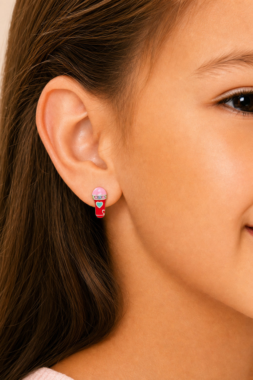 Mic Enamel Crystal White Gold Palladium Plating Hypoallergenic Kids Screwback Stud Earrings Surgical Titanium Posts - worn