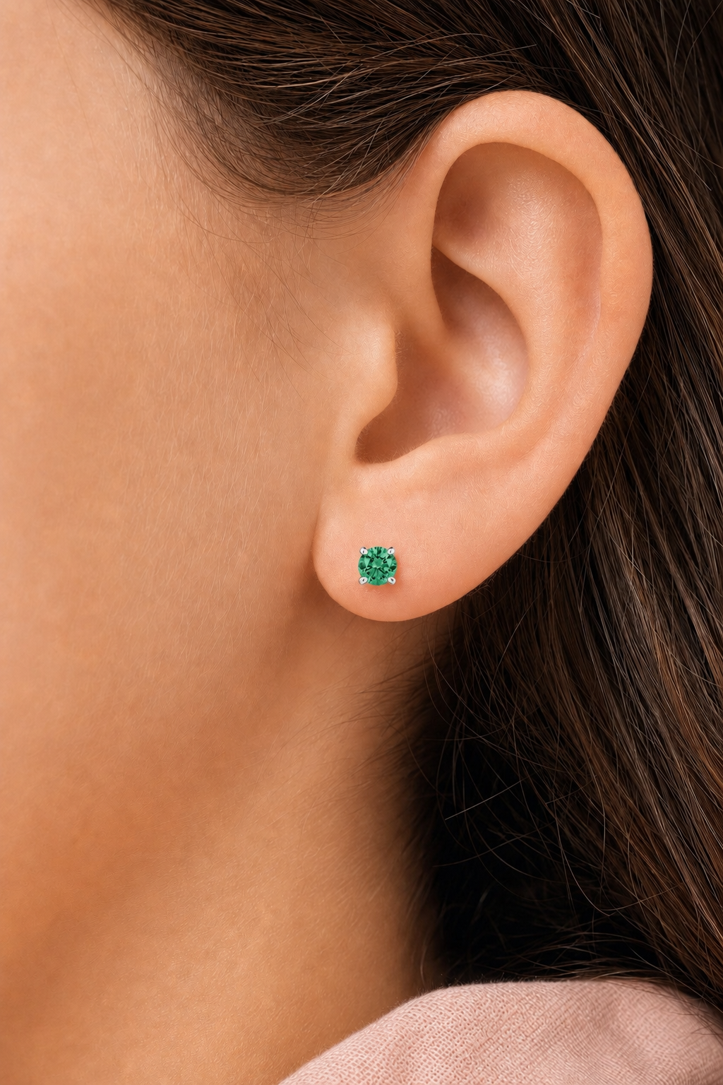 May Crystal White Gold Palladium Plating Hypoallergenic Kids Screwback Stud Earrings Surgical Titanium Posts - worn