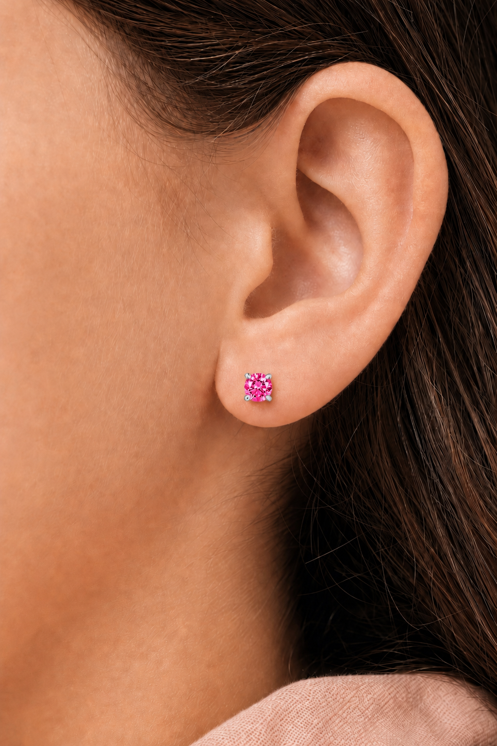 July Crystal White Gold Palladium Plating Hypoallergenic Kids Screwback Stud Earrings Surgical Titanium Posts - worn
