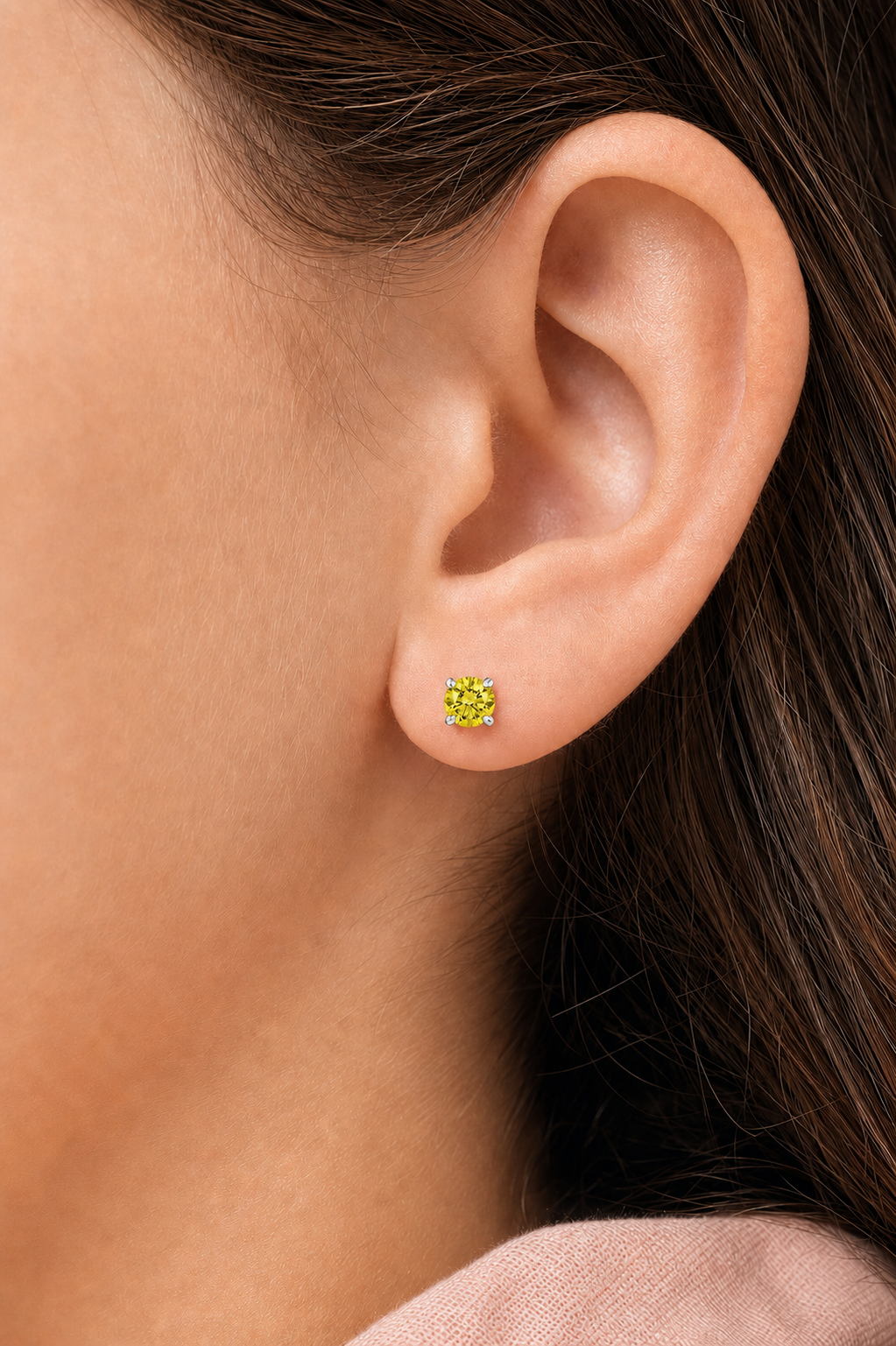 August Crystal White Gold Palladium Plating Hypoallergenic Kids Screwback Stud Earrings Surgical Titanium Posts - worn