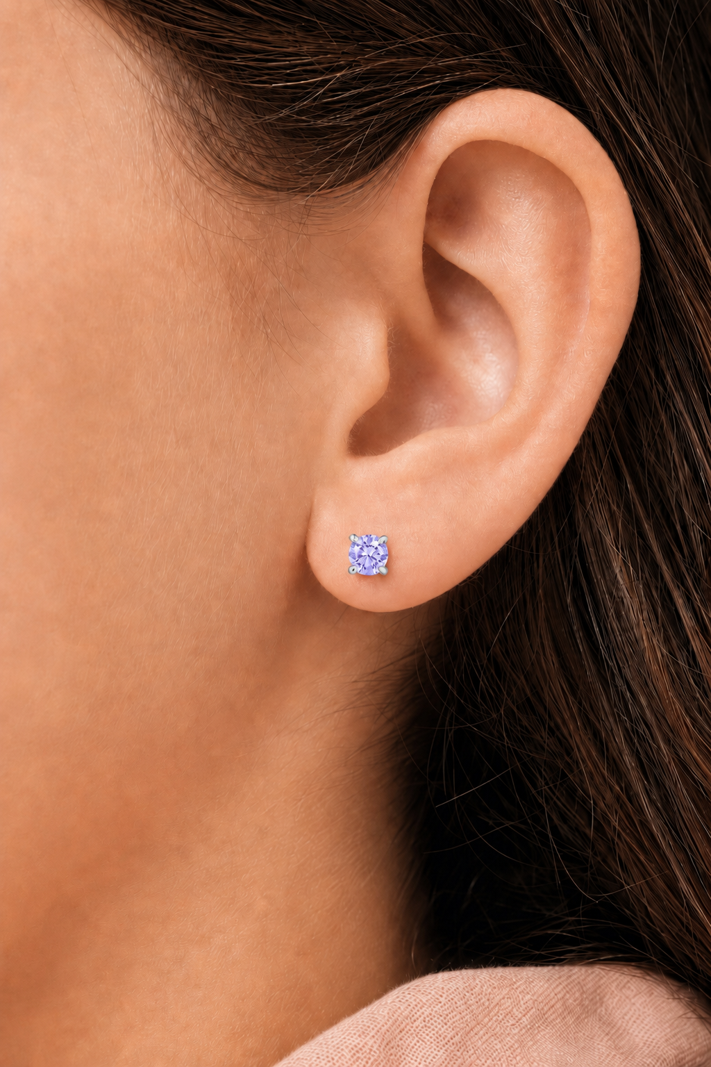 June Crystal White Gold Palladium Plating Hypoallergenic Kids Screwback Stud Earrings Surgical Titanium Posts - worn