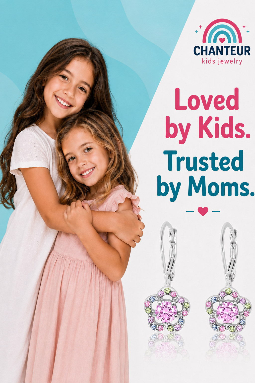 Flower Crystal White Gold Palladium Plating Hypoallergenic Kids Leverback Earrings are made from 925 Sterling silver - gift and lifestyle