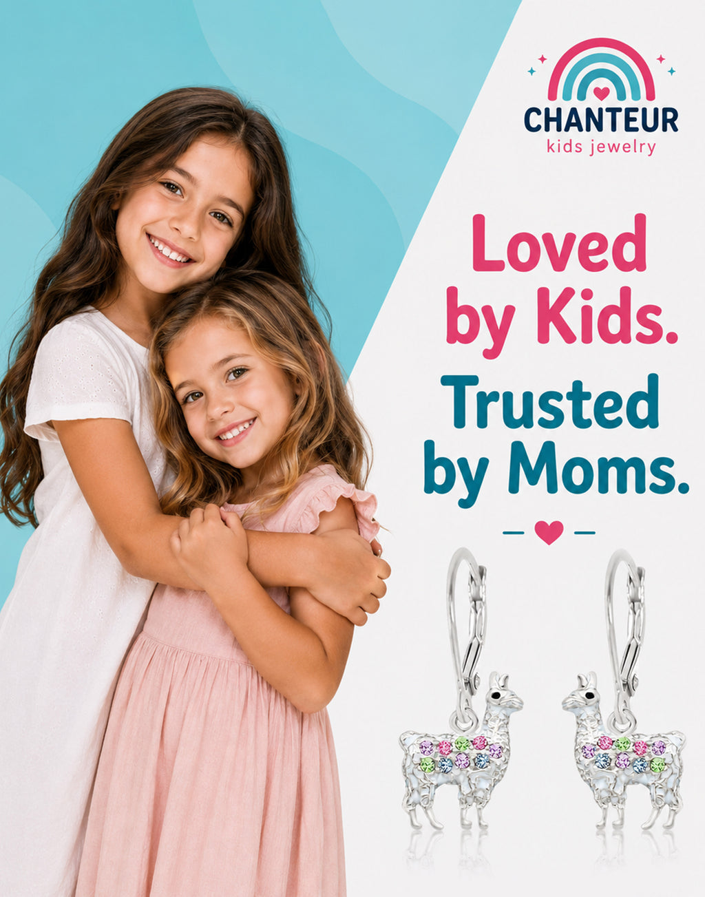 Lama Crystal White  Gold Palladium Plating Hypoallergenic Kids Leverback Earrings are made from 925 Sterling silver - gift and lifestyle