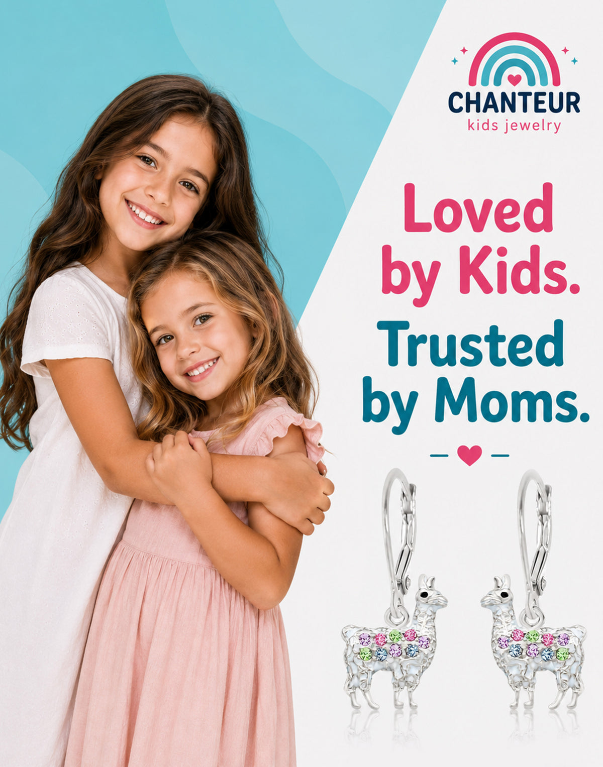 Lama Crystal White  Gold Palladium Plating Hypoallergenic Kids Leverback Earrings are made from 925 Sterling silver - gift and lifestyle