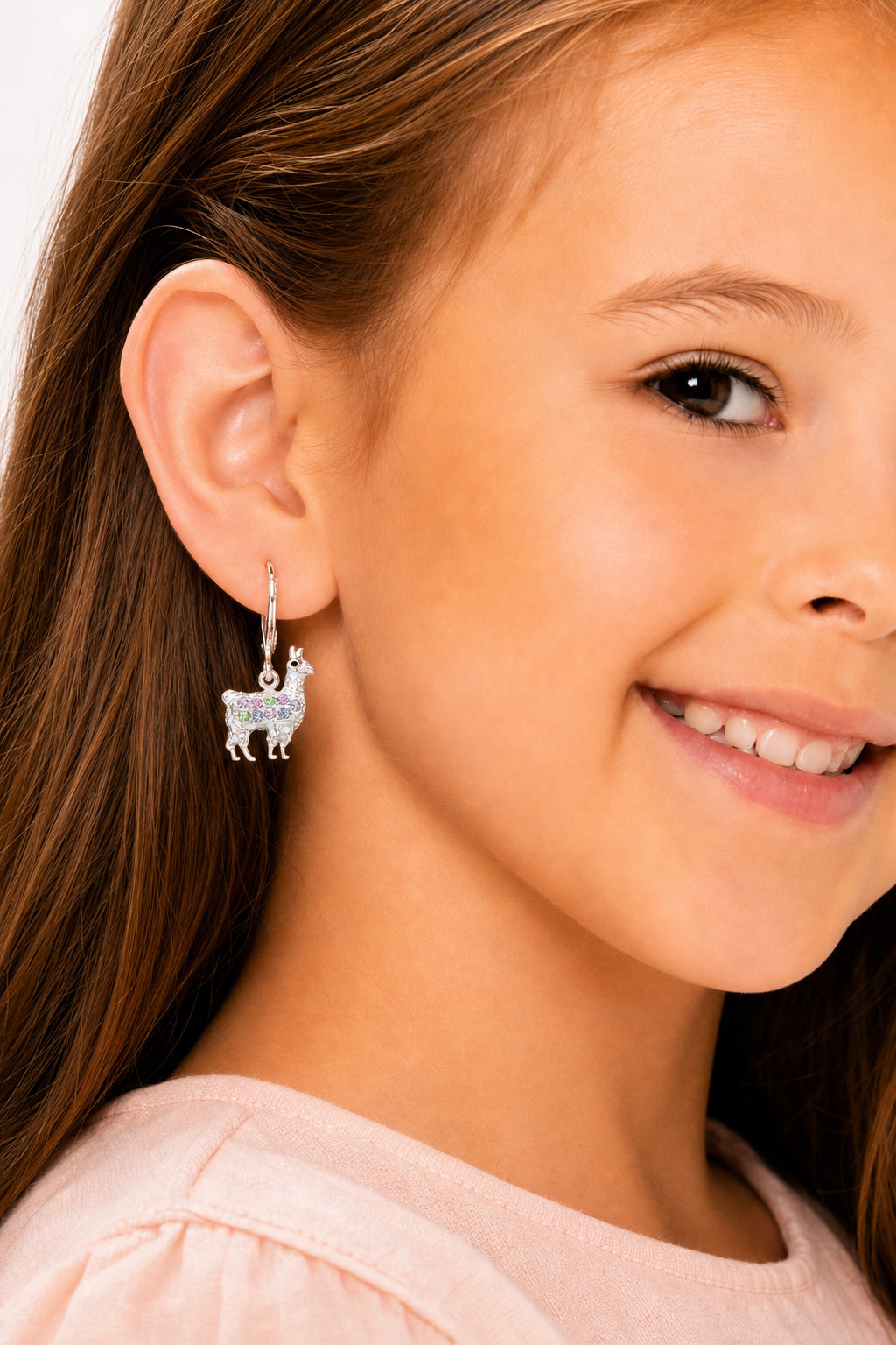 Lama Crystal White  Gold Palladium Plating Hypoallergenic Kids Leverback Earrings are made from 925 Sterling silver - worn