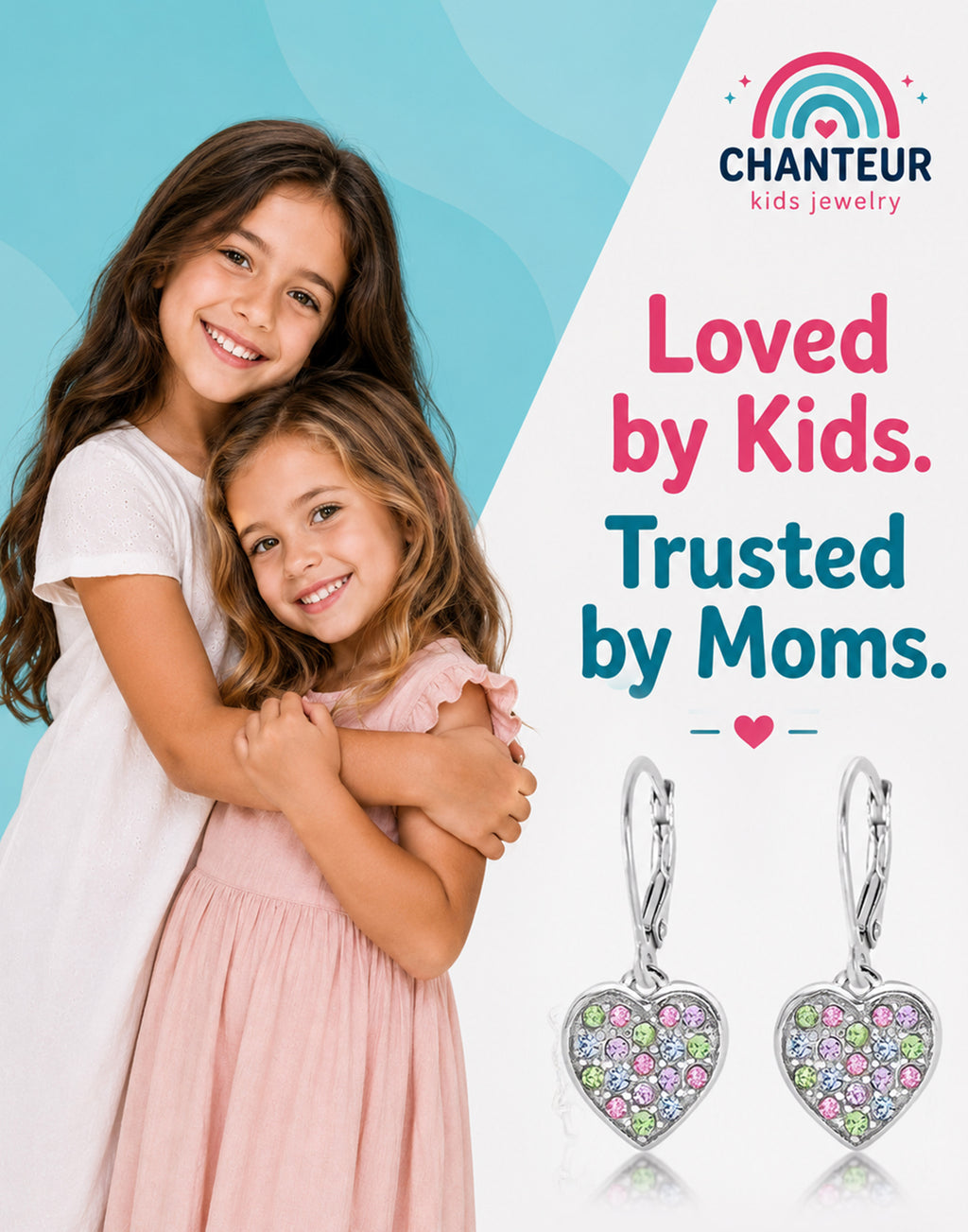 Heart Crystal White Gold Palladium Plating Hypoallergenic Kids Leverback Earrings are made from 925 Sterling silver - gift and lifestyle