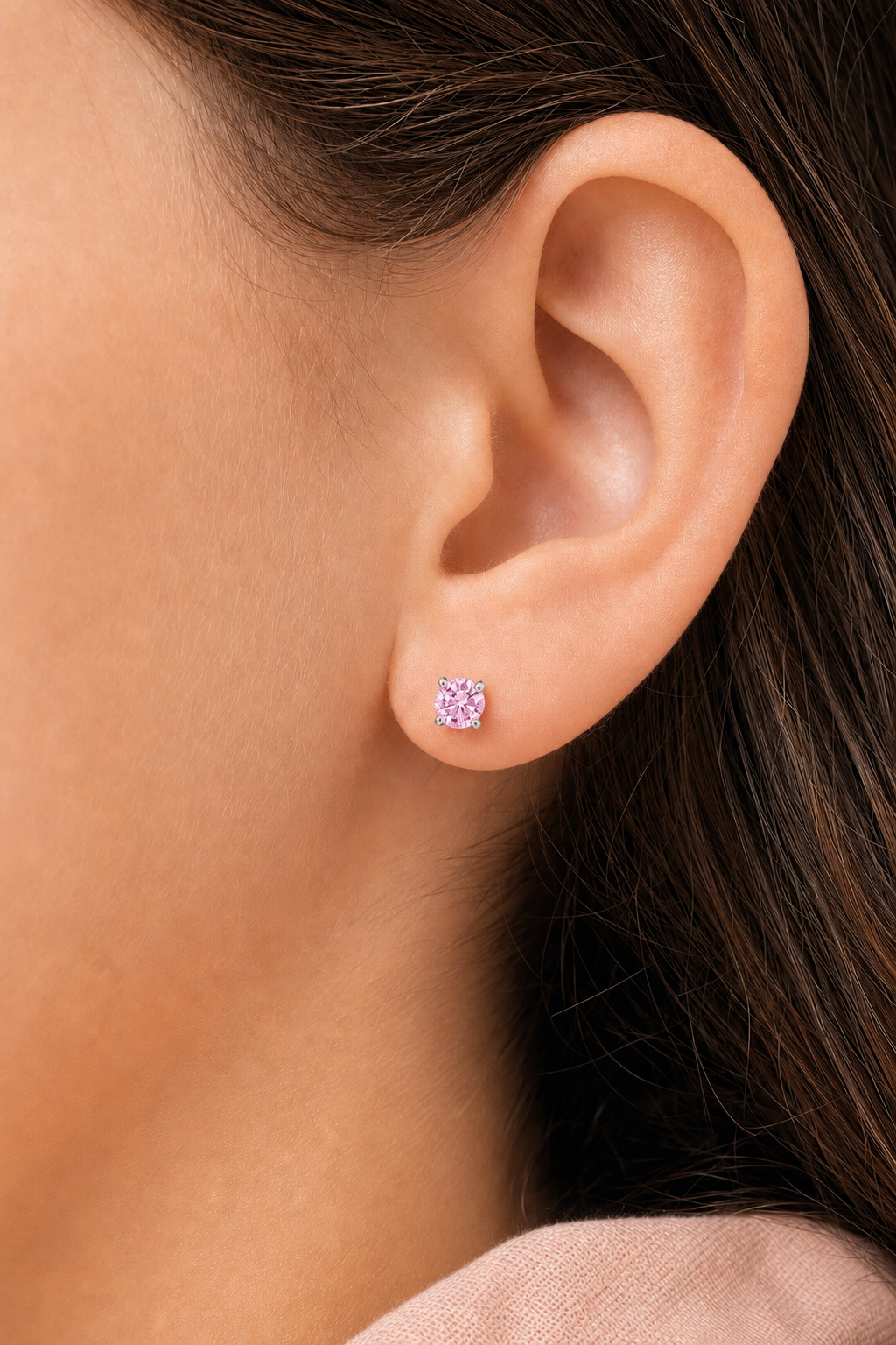 October Crystal White Gold Palladium Plating Hypoallergenic Kids Screwback Stud Earrings Surgical Titanium Posts - worn