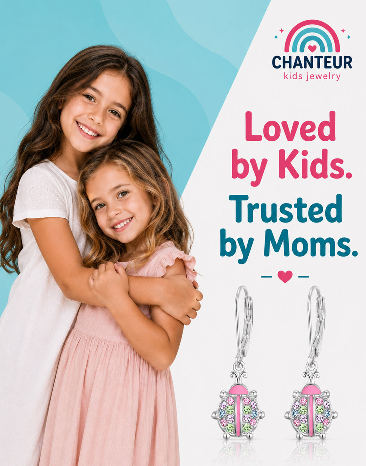 Ladybug Crystal White Gold Palladium Plating Hypoallergenic Kids Leverback Earrings - gift and lifestyle