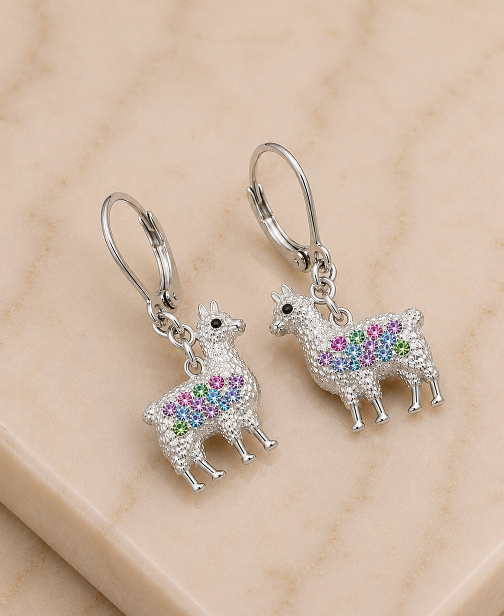 Lama Crystal White  Gold Palladium Plating Hypoallergenic Kids Leverback Earrings are made from 925 Sterling silver - close-up