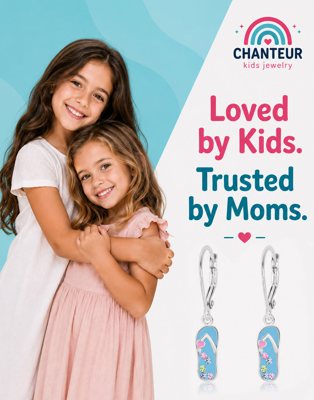 Blue Flip-flop Multi-color Crystal White Gold Palladium Plating Girl's Leverback Earrings - gift and lifestyle