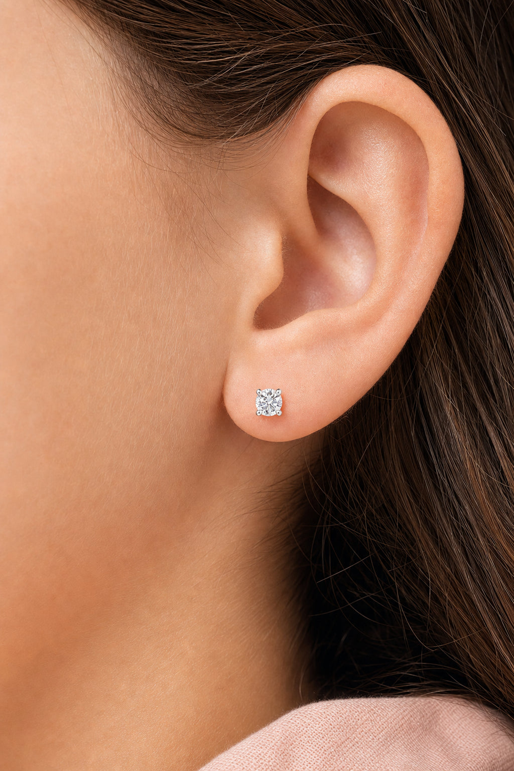 April Crystal White Gold Palladium Plating Hypoallergenic Kids Screwback Stud Earrings Surgical Titanium Posts - worn