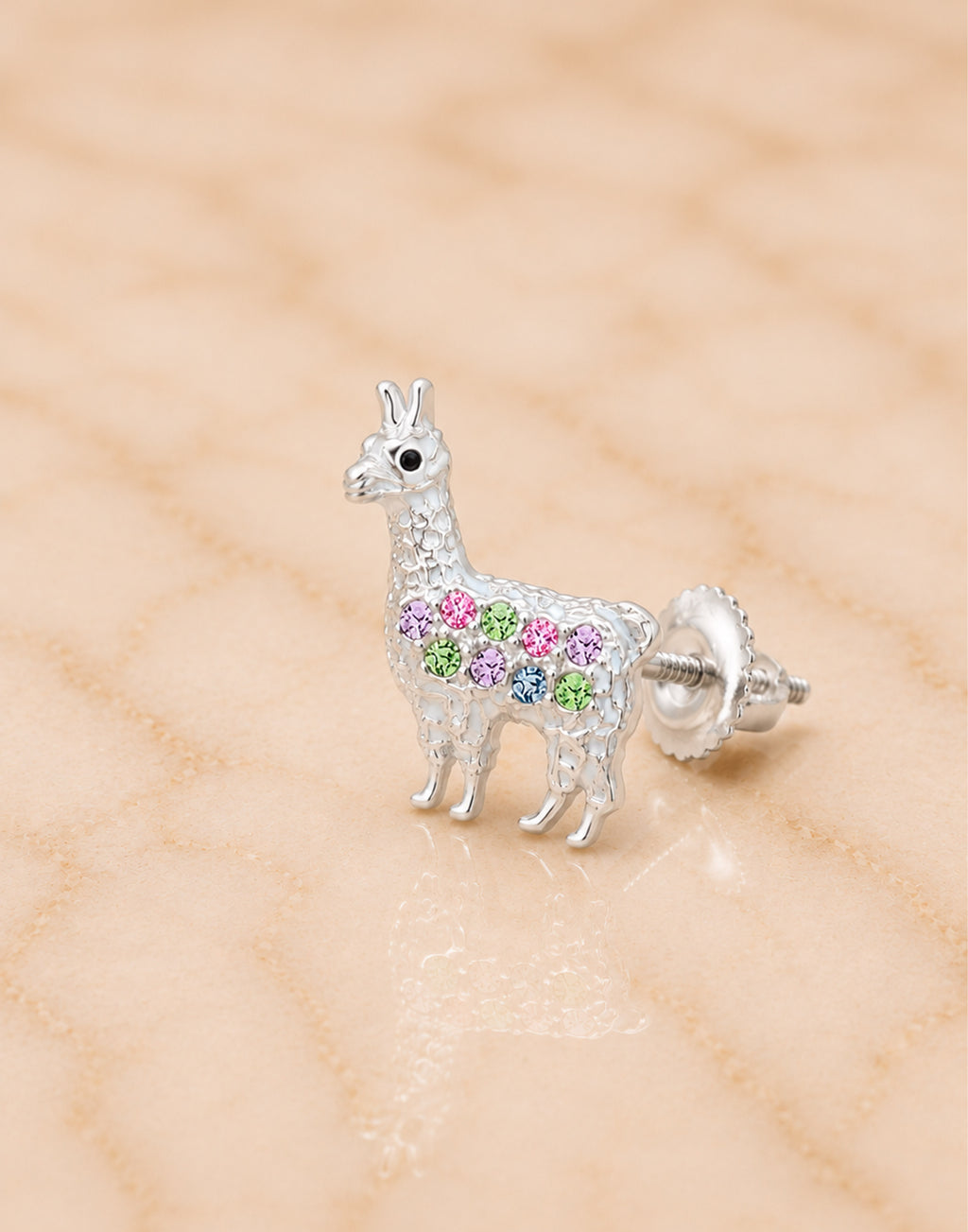 Lama Crystal White Gold Palladium Plating Hypoallergenic Kids Screwback Stud Earrings Surgical Titanium Posts - close-up