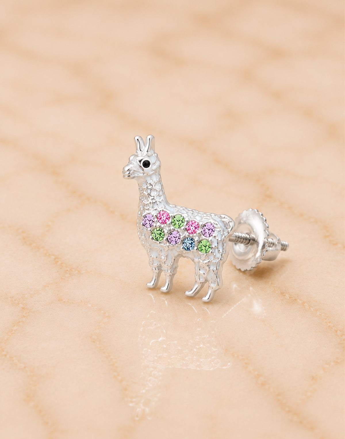 Lama Crystal White Gold Palladium Plating Hypoallergenic Kids Screwback Stud Earrings Surgical Titanium Posts - close-up