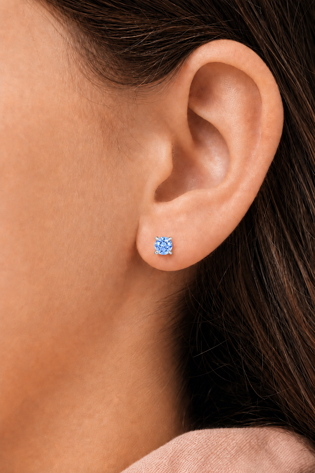 December Crystal White Gold Palladium Plating Hypoallergenic Kids Screwback Stud Earrings Surgical Titanium Posts - worn