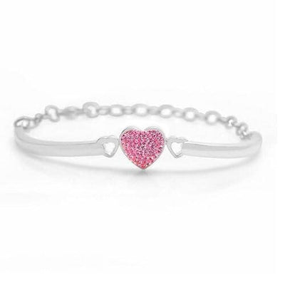 Heart Crystal Adjustable Pink Palladium plating Girl's Bangle Bracelet