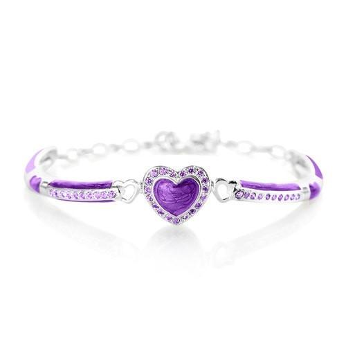 Letter R & Heart Bangle Bracelet With Simulated Purple Gem Stainless steel  6-7