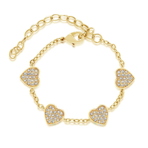 Swarovski Heart Charm Bracelet for Baby / Toddler / Kids - Crystal + Gold