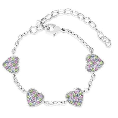 Heart Multi-color Crystal Palladium Plating Girl's Charm Bracelet