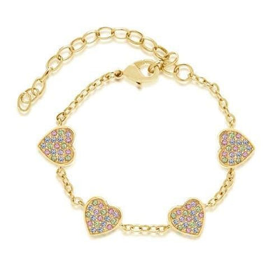 Heart Crystal Yellow Gold Plating Girl's Charm Bracelet