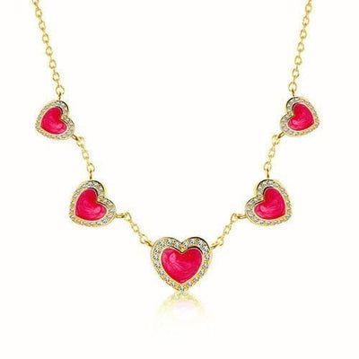 Heart Enamel Crystal Yellow Gold Brass Plating Hypoallergenic Kids Necklace