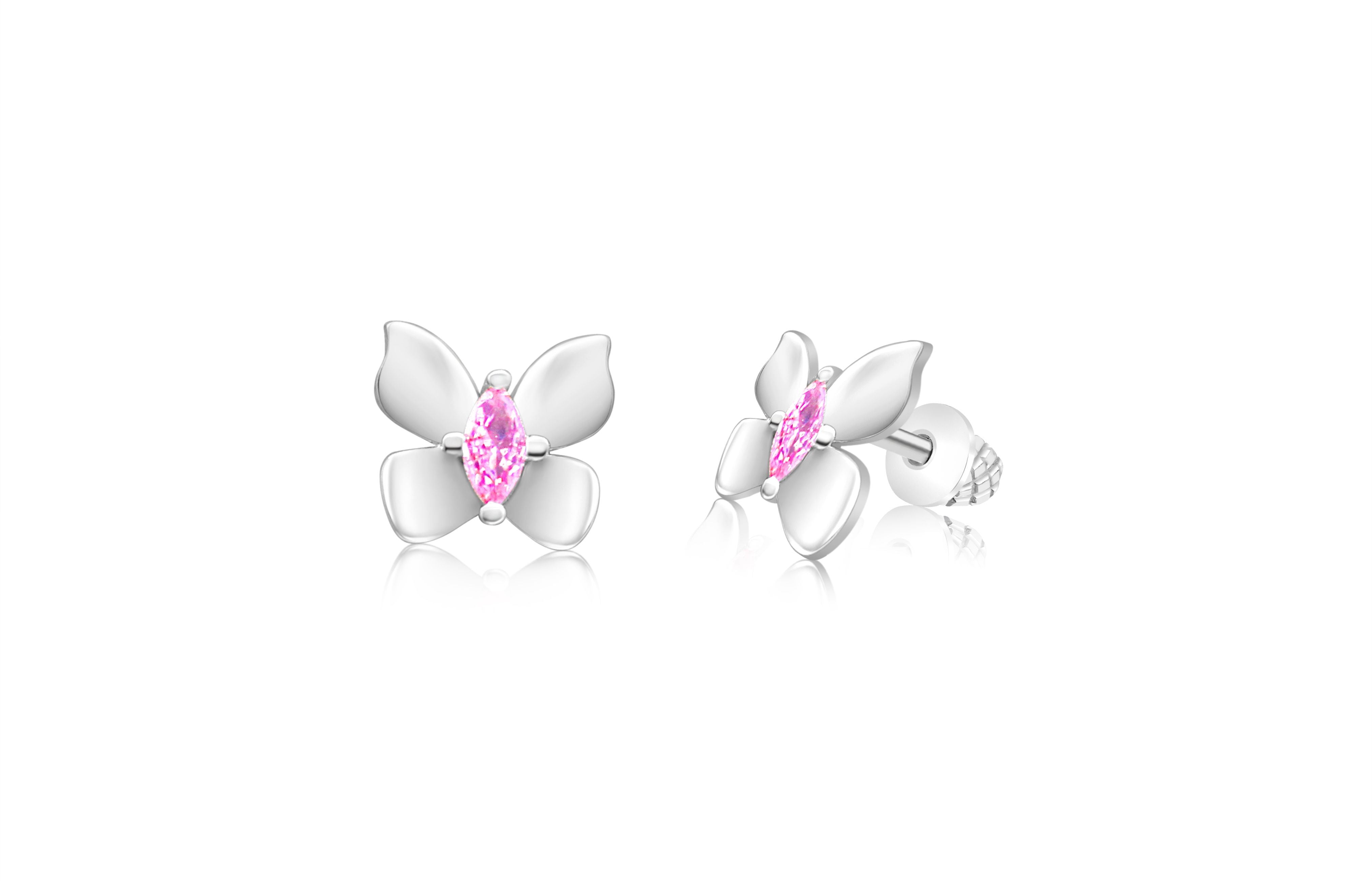 Children's Earrings - Premium 8mm Crystal Butterfly Screwback Kids Baby Girl Earrings with Swarovski Elements by Chanteur Surgical Titanium Posts with